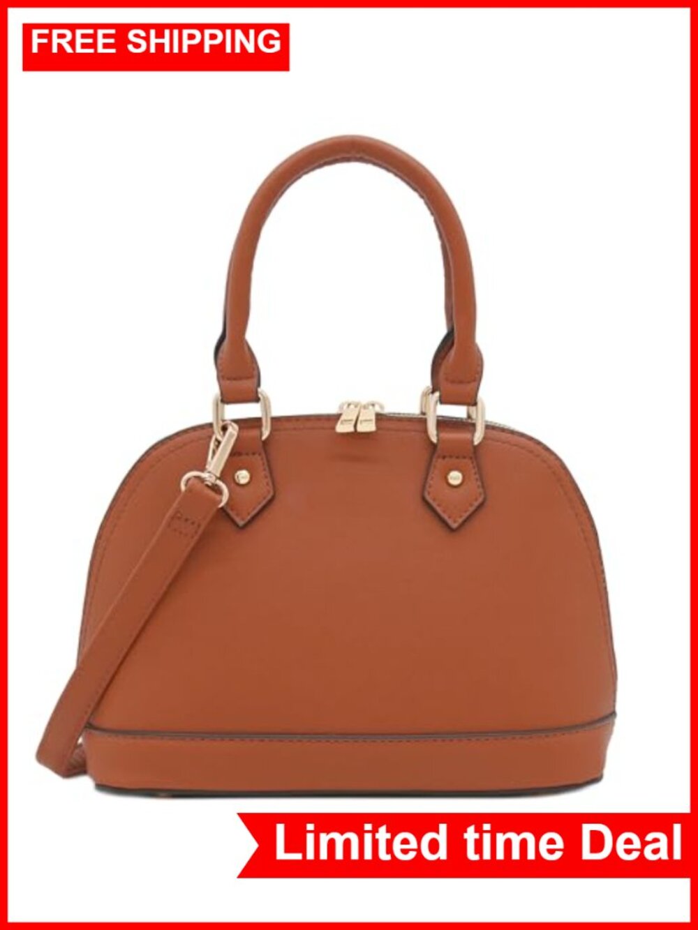 Faux Saffiano Leather Dome Satchel Zip Crossbody Adjustable Strap